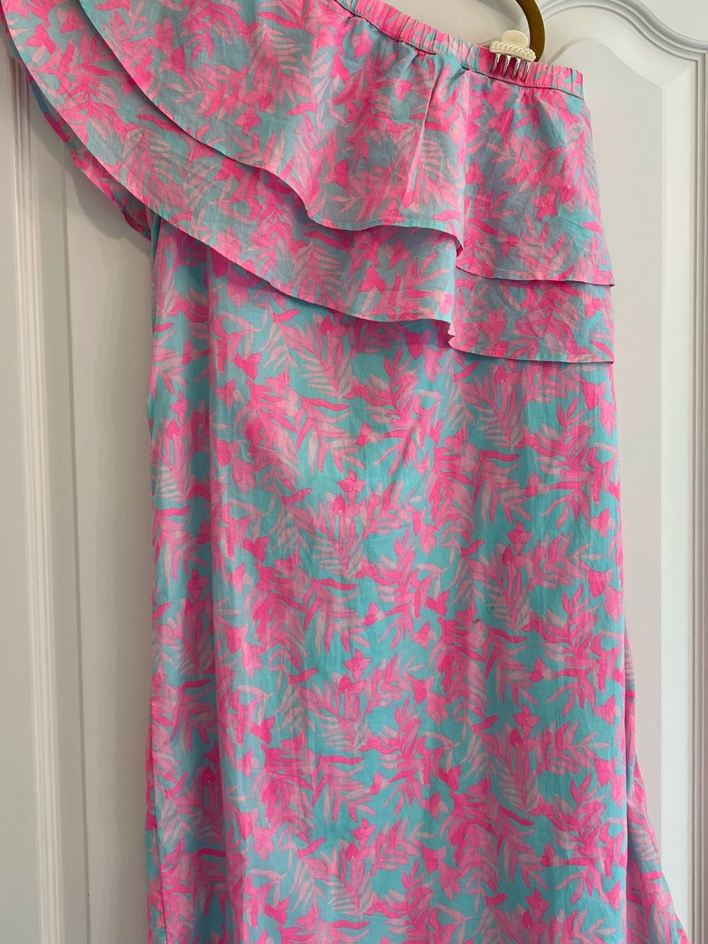 Vineyard Vines Pink & Aqua One-Shoulder Ruffle Dress